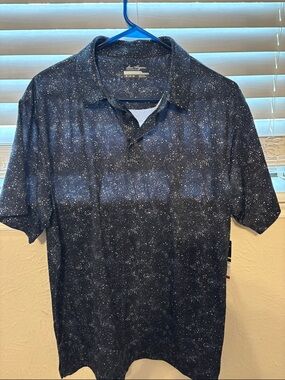 Alan Flusser Navy Speckle-Print Polo
